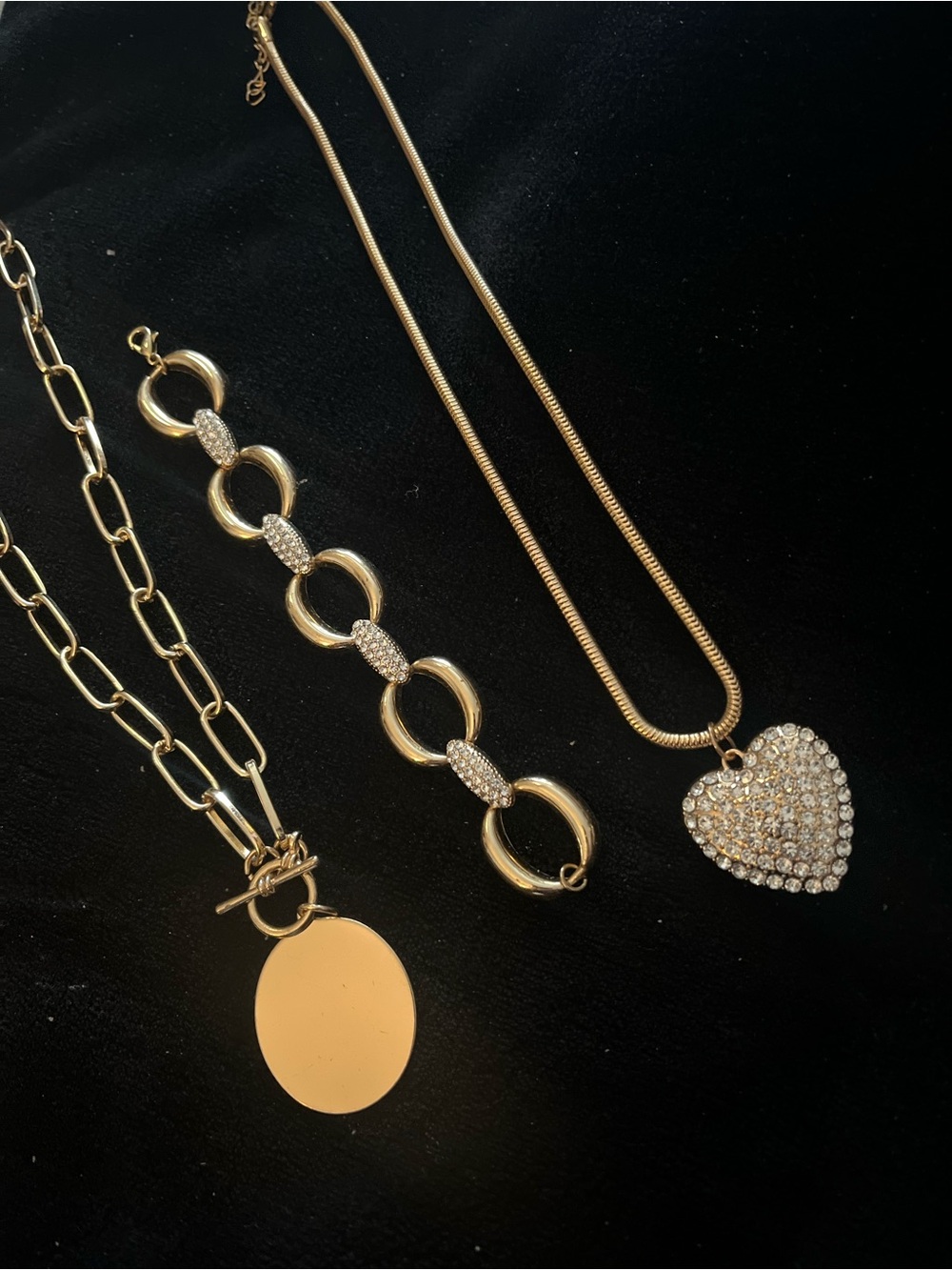 Gold-Tone Heart Pendant Necklace and Chain Set